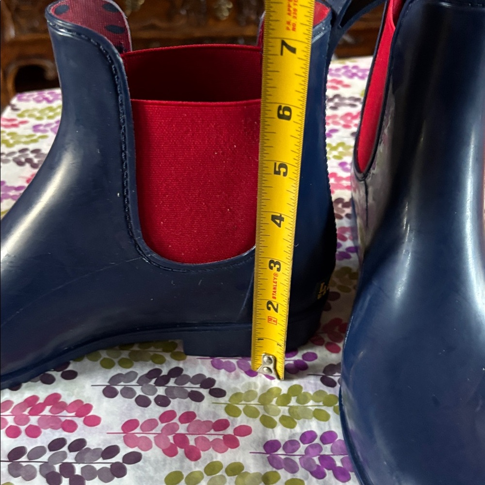 Ralph Lauren Navy Chelsea Rain Boots with Red Elastic - Picture 5 of 5